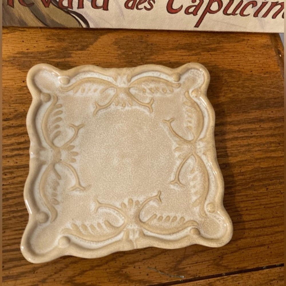 California Pantry Classic Ceramic Embossed 6” Square Trivet Dish Tan